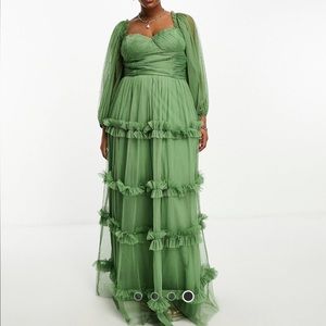 Lace & Beads Ruffle Maxi Dress